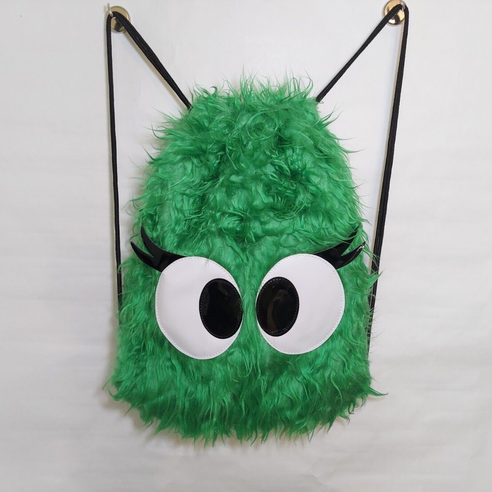 Monster Drawstring Bag Kid Green Furry Big Eyes Halloween Imo Alien Core Goth